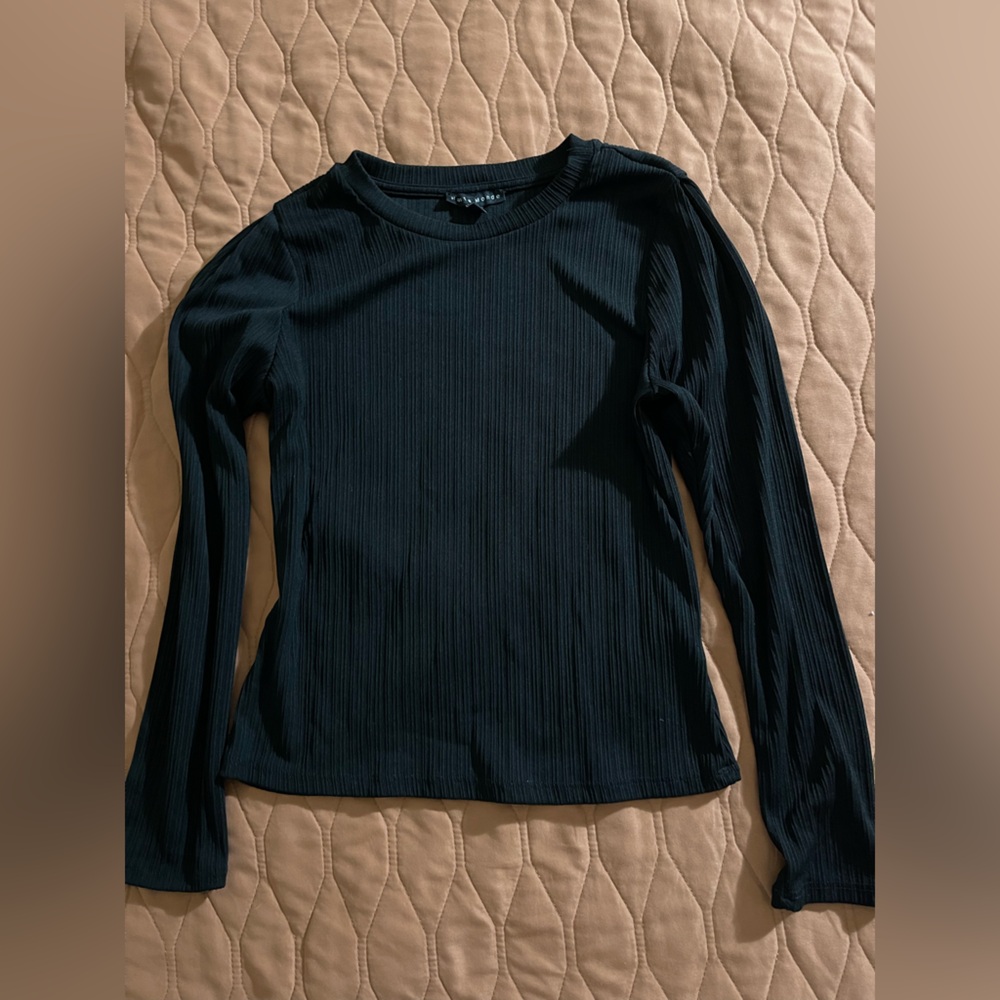Haute Monde Black Ribbed Long Sleeve Tee